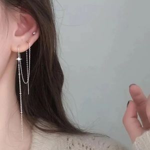 Sterling Silver Beaded Star Threaded Chain Earrings